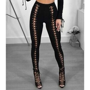 Hot & Delicious Women’s Side Tie Up Leggings Black size M